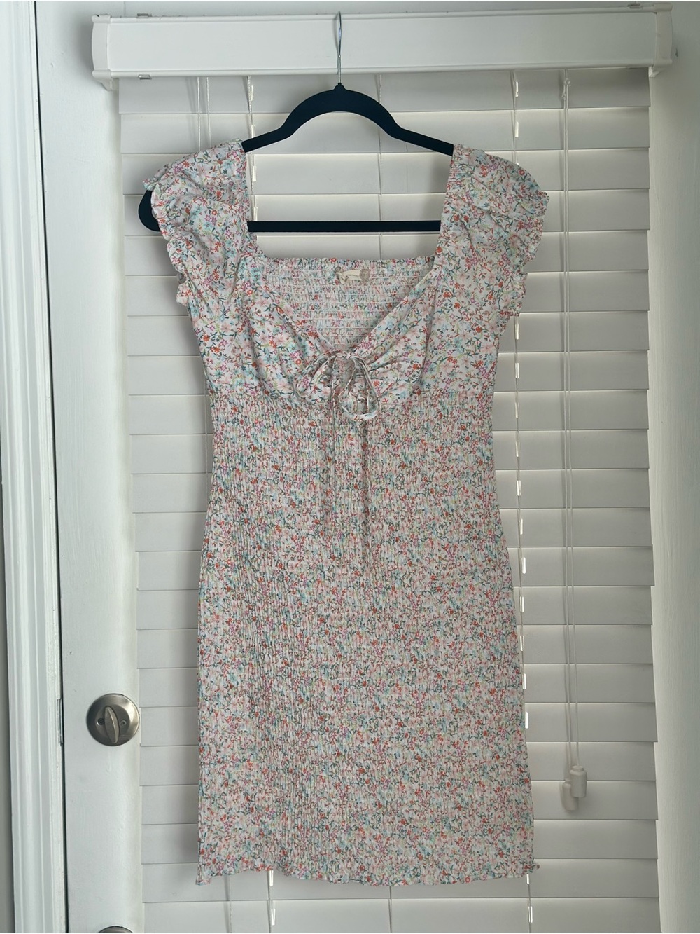 Altar'd State White Floral Smocked Mini Dress with Pastel Print